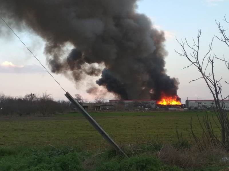 Μεγάλη φωτιά σε εργοστάσιο ξυλείας κοντά στον Πλατύκαμπο