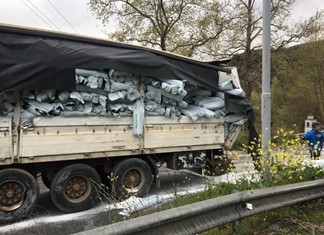 Στην μεταφορική "Αφοι Ντελόπουλοι" της Λάρισας η μία νταλίκα του τροχαίου