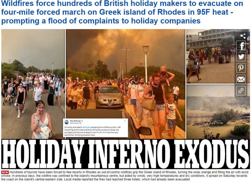 Πρωτοσέλιδο στη Daily Mail η «κόλαση» των τουριστών στη Ρόδο 